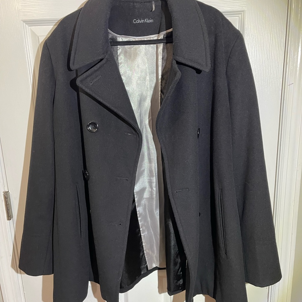 Calvin Klein Vintage Black Wool Cashmere Blend Peacoat Women's Approx SZ XL - Picture 9 of 15